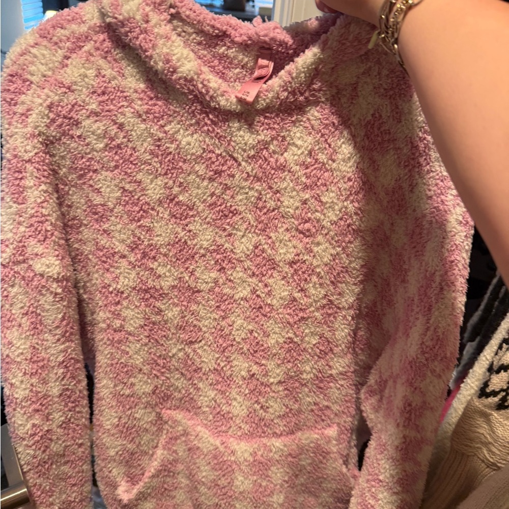 SKIMS Pink and White Cowl Neck Sweater